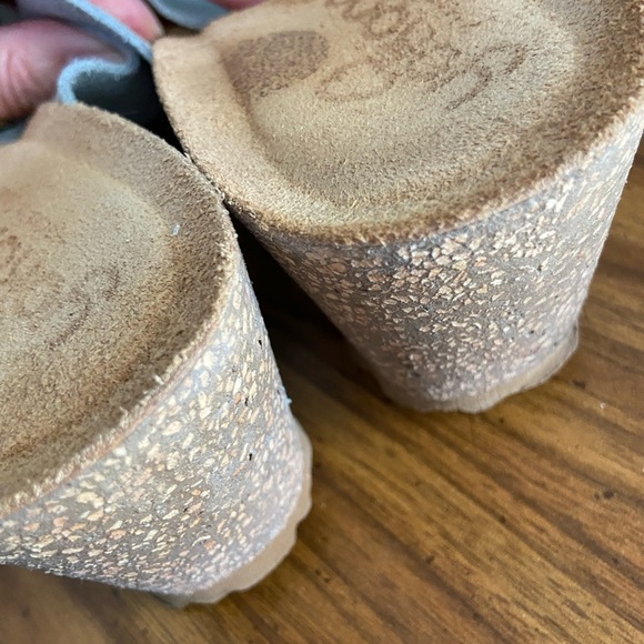 Yokono Sandals Women's 9 Blue Gray Leather Cork Wedge Buckle Made In Spain - Picture 6 of 9